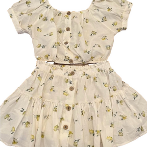 Eberjey Cream Floral Button skirt and top set